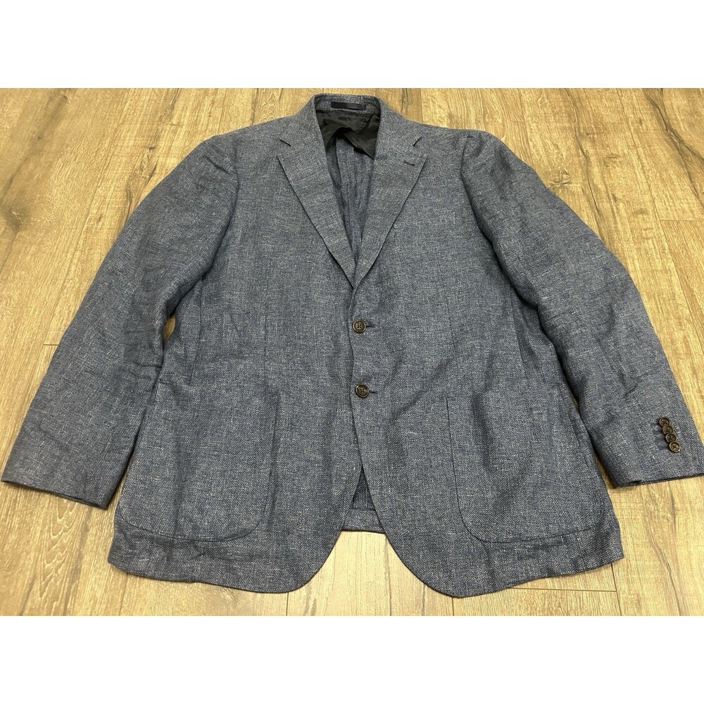 Proper Cloth Sport Coat Jacket Men 46R Blue Slim Two Button Marzotto Linen Blend